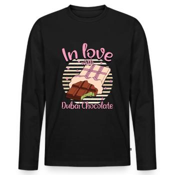 In Love with Dubai Chocolate | Liebe Stern Pistazi - Männer Premium Bio Langarmshirt - Schwarz - Vorne - Nico (187cm)