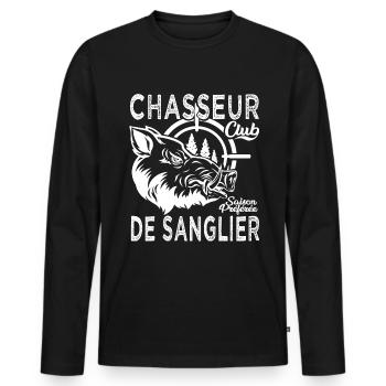 Chassé chasseur de sanglier cadeau cool chasse - T-shirt manches longues Premium bio Homme - noir - Devant - Nico (187cm)
