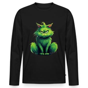 Katze Weihnachten Weihnachtselfe Geschenke Mütze - Männer Premium Bio Langarmshirt - Schwarz - Vorne - Nico (187cm)