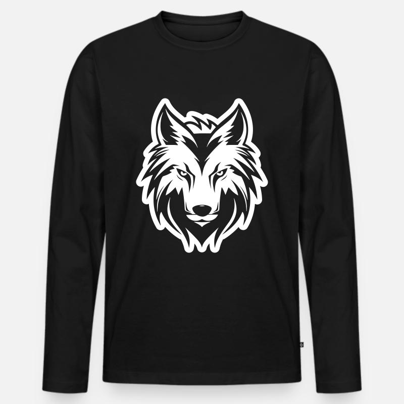 Wolf Kopf - Männer Premium Bio Langarmshirt - Schwarz