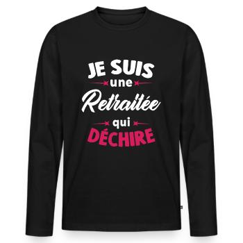 Je Suis Une Retraitée Qui Déchire - T-shirt manches longues Premium bio Homme - noir - Devant - Nico (187cm)