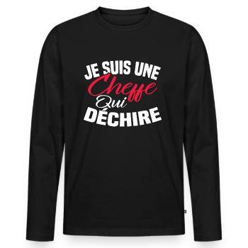 Je suis un cheffe qui déchire - T-shirt manches longues Premium bio Homme - noir - Devant - Nico (187cm)