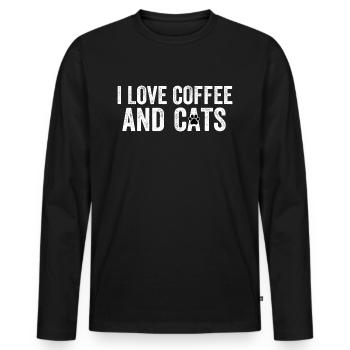 J’aime le café et les chats - T-shirt manches longues Premium bio Homme - noir - Devant - Nico (187cm)