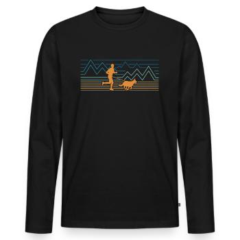 Coureur de canicross de fond avec chien - T-shirt manches longues Premium bio Homme - noir - Devant - Nico (187cm)