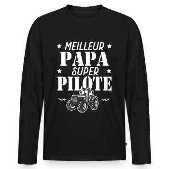Cadeau papa meilleur papa pilote tracteur - T-shirt manches longues Premium bio Homme - noir - Devant - Nico (187cm)