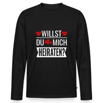 Willst du mich heiraten? Heiratsantrag - Verlobung - Männer Premium Bio Langarmshirt - Schwarz - Vorne - Nico (187cm)