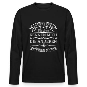 Ich bin wie ich bin - die anderen können Mich - Männer Premium Bio Langarmshirt - Schwarz - Vorne - Nico (187cm)