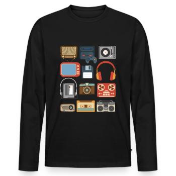 Vintage 90s Gadgets Party Outfit Gift - Men's Premium Organic Long Sleeve Shirt - black - Front - Nico (187cm)