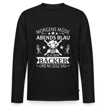 Bäcker Konditor - Morgens Müde Abends Blau - Männer Premium Bio Langarmshirt - Schwarz - Vorne - Nico (187cm)