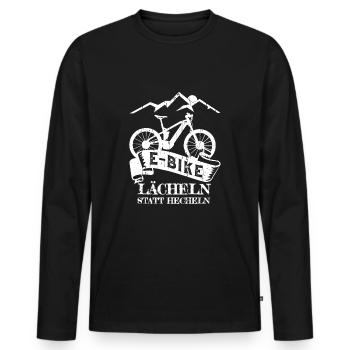 E-Bike - Lächeln statt Hecheln - Männer Premium Bio Langarmshirt - Schwarz - Vorne - Nico (187cm)