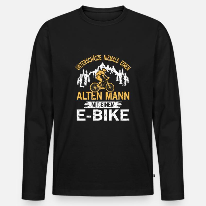 Unterschätze niemals einen alten Mann mit E-Bike - Männer Premium Bio Langarmshirt - Schwarz