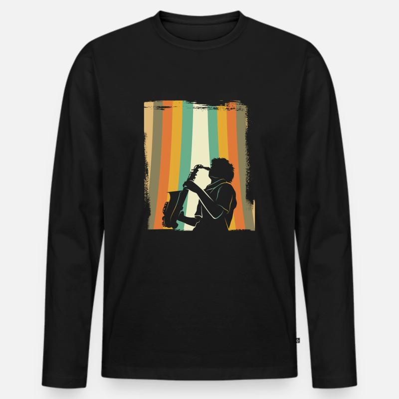 Saxophon retro - Männer Premium Bio Langarmshirt - Schwarz