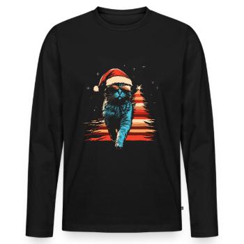 Russisch Blau Katze Weihnachtsmütze Sonnenbrille - Männer Premium Bio Langarmshirt - Schwarz - Vorne - Nico (187cm)