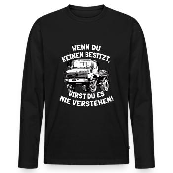 Unimog - 424 427 - Offroad - Universal Motorgerät - Männer Premium Bio Langarmshirt - Schwarz - Vorne - Nico (187cm)