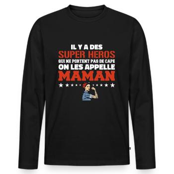 Il Y A Des Super Héros | Cadeau Super Maman - T-shirt manches longues Premium bio Homme - noir - Devant - Nico (187cm)