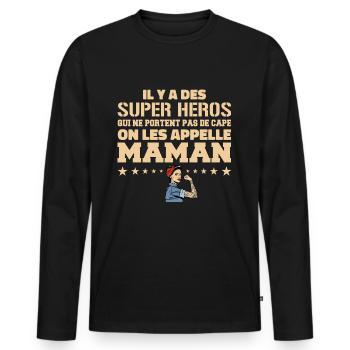 Il Y A Des Super Héros | Cadeau Super Maman - T-shirt manches longues Premium bio Homme - noir - Devant - Nico (187cm)