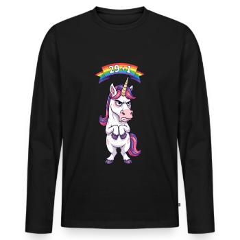 29+1 : Licorne pour ses 30 ans - T-shirt manches longues Premium bio Homme - noir - Devant - Nico (187cm)