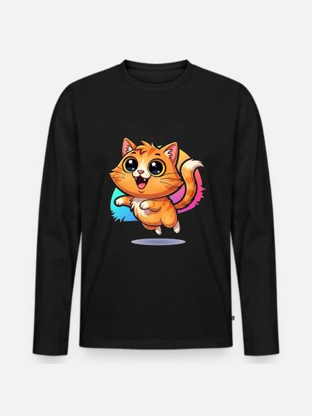 Fluffy budbringer af held og lykke: Sød kat med googly øjne - Premium økologisk langærmet T-shirt til mænd - sort