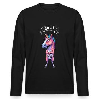 40. Geburtstag Einhorn Spruch – 39+1 Geschenk - Männer Premium Bio Langarmshirt - Schwarz - Vorne - Nico (187cm)