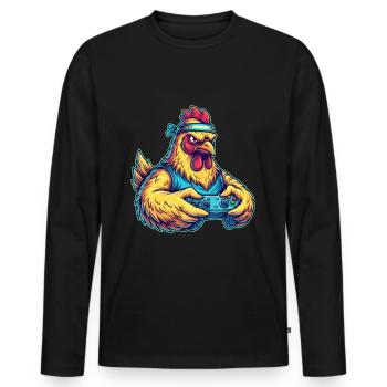 Gaming Chicken Gamer : Votre combattant à la manette ! - T-shirt manches longues Premium bio Homme - noir - Devant - Nico (187cm)
