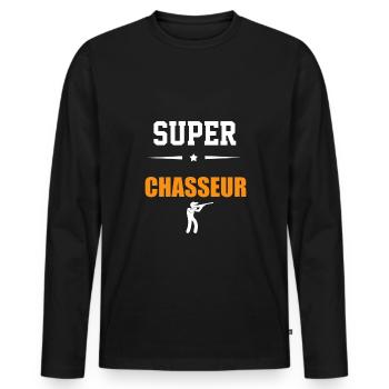 SUPER chasseur - T-shirt manches longues Premium bio Homme - noir - Devant - Nico (187cm)