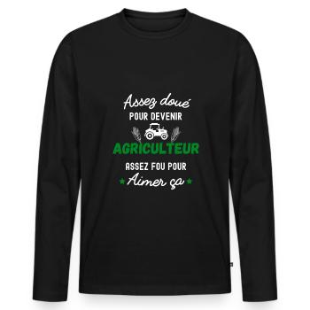 Assez doué pour être agriculteur - T-shirt manches longues Premium bio Homme - noir - Devant - Nico (187cm)