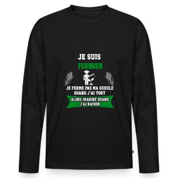 fermier je ferme pas ma gueule - T-shirt manches longues Premium bio Homme - noir - Devant - Nico (187cm)