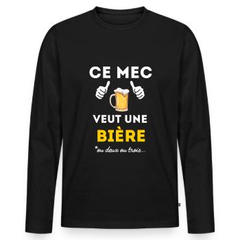ce mec veut une bière ou deux ou trois - T-shirt manches longues Premium bio Homme - noir - Devant - Nico (187cm)