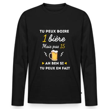 tu peux boire 1 bière mais pas 15 - T-shirt manches longues Premium bio Homme - noir - Devant - Nico (187cm)