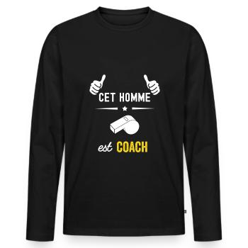 cet homme est COACH - T-shirt manches longues Premium bio Homme - noir - Devant - Nico (187cm)
