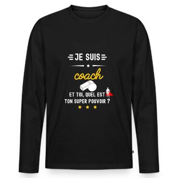COACH quel est ton super pouvoir - T-shirt manches longues Premium bio Homme - noir - Devant - Nico (187cm)