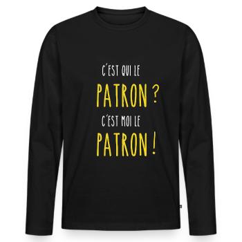 c est qui le patron c est moi jaune - T-shirt manches longues Premium bio Homme - noir - Devant - Nico (187cm)