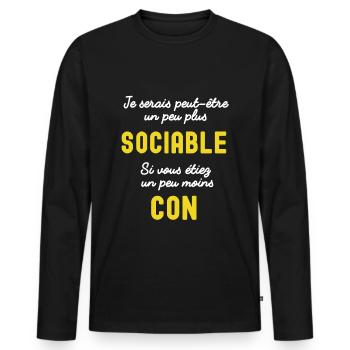 je serais un peu plus sociable jaune - T-shirt manches longues Premium bio Homme - noir - Devant - Nico (187cm)