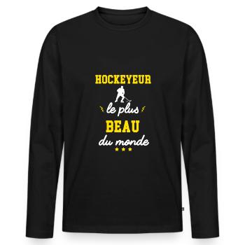 le plus beau HOCKEYEUR au monde - T-shirt manches longues Premium bio Homme - noir - Devant - Nico (187cm)
