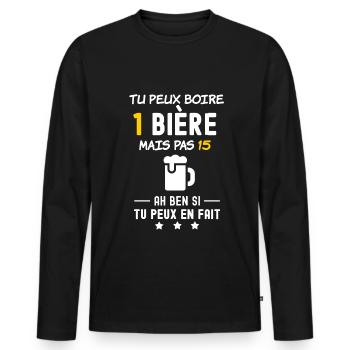 Tu peux boire une bière mais pas 15 - Apéro Humour - T-shirt manches longues Premium bio Homme - noir - Devant - Nico (187cm)