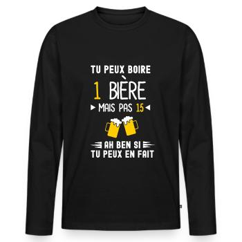 Tu peux boire une bière mais pas 15 - Apéro Humour - T-shirt manches longues Premium bio Homme - noir - Devant - Nico (187cm)