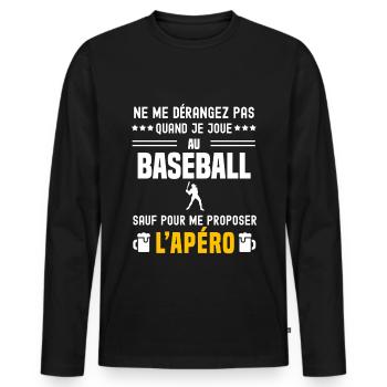 baseball baseballeur ne dérangez pas sauf apéro - T-shirt manches longues Premium bio Homme - noir - Devant - Nico (187cm)
