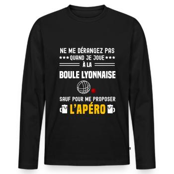 boule lyonnaise ne dérangez pas sauf apéro - T-shirt manches longues Premium bio Homme - noir - Devant - Nico (187cm)