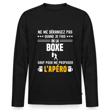 boxe ne dérangez pas sauf apéro - T-shirt manches longues Premium bio Homme - noir - Devant - Nico (187cm)