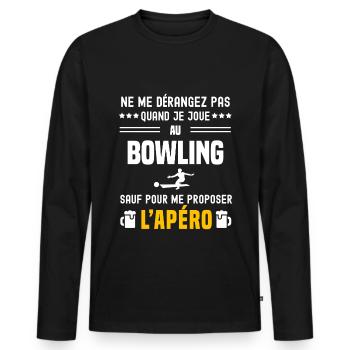 bowling ne dérangez pas sauf apéro - T-shirt manches longues Premium bio Homme - noir - Devant - Nico (187cm)