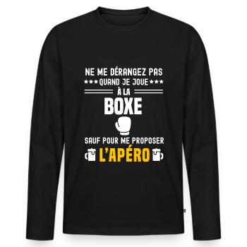 boxe gants ne dérangez pas sauf apéro - T-shirt manches longues Premium bio Homme - noir - Devant - Nico (187cm)