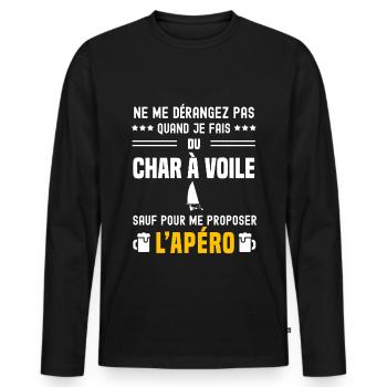 char a voile ne dérangez pas sauf apéro - T-shirt manches longues Premium bio Homme - noir - Devant - Nico (187cm)