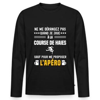 course de haies ne dérangez pas sauf apéro - T-shirt manches longues Premium bio Homme - noir - Devant - Nico (187cm)