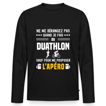 duathlon ne dérangez pas sauf apéro - T-shirt manches longues Premium bio Homme - noir - Devant - Nico (187cm)