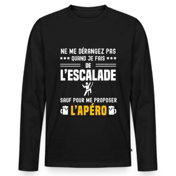 escalade ne dérangez pas sauf apéro - T-shirt manches longues Premium bio Homme - noir - Devant - Nico (187cm)
