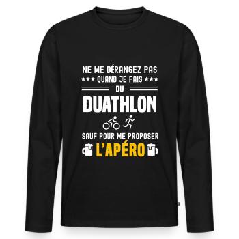 duathlon duathléte ne dérangez pas sauf apéro - T-shirt manches longues Premium bio Homme - noir - Devant - Nico (187cm)