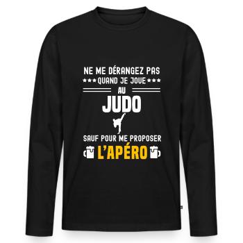 judo ne dérangez pas sauf apéro - T-shirt manches longues Premium bio Homme - noir - Devant - Nico (187cm)