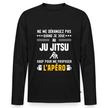 ju jitsu ne dérangez pas sauf apéro - T-shirt manches longues Premium bio Homme - noir - Devant - Nico (187cm)