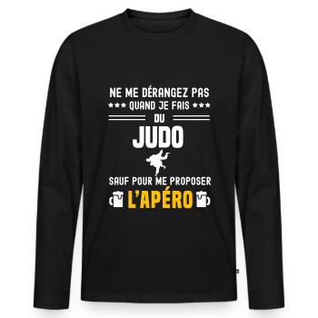 judo judoka ne dérangez pas sauf apéro - T-shirt manches longues Premium bio Homme - noir - Devant - Nico (187cm)