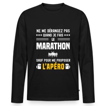 marathon ne dérangez pas sauf apéro - T-shirt manches longues Premium bio Homme - noir - Devant - Nico (187cm)